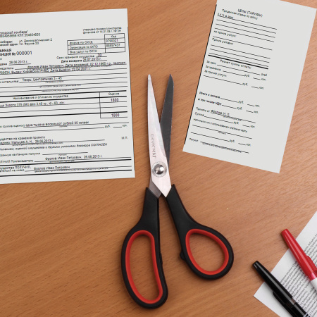 Ножницы ОФИСМАГ "Soft Grip", 190 мм, резиновые вставки, черно-красные, 3-х сторонняя заточка, 236456 - Ножницы универсальные