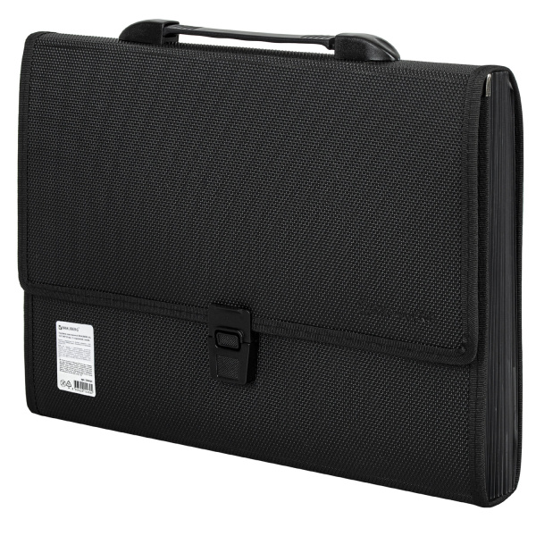 Папка-портфель пластиковая BRAUBERG "ДИПЛОМАТ", А4 (330х245х35 мм), 13 отделений, фактура бисер, черная, 226025 - Портфели пластиковые