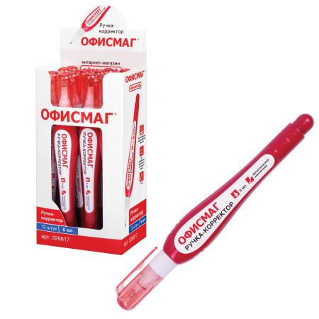 Ручка-корректор ОФИСМАГ, 6 мл, металлический наконечник, 226817 - Корректирующие ручки