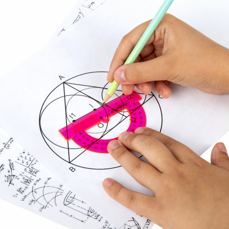 Транспортир 8 см, 180 градусов, ПИФАГОР, прозрачный, неоновый, ассорти, 210792 - Транспортиры