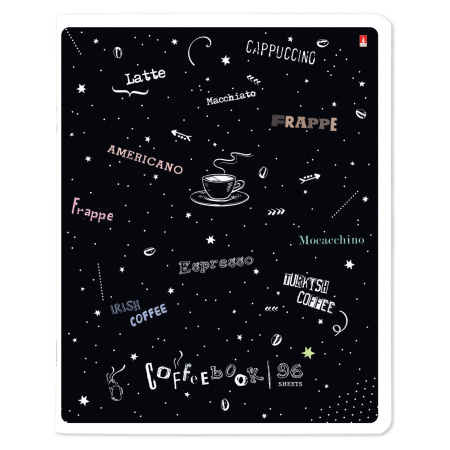 Тетрадь А5 96 л. АЛЬТ скоба, клетка, гибридный лак, "Coffe time" (5 видов), 7-96-1160 - Тетради более 60 листов