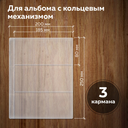 Листы-вкладыши для альбома "OPTIMA" на 3 боны (купюры), КОМПЛЕКТ 10 шт., 200х250 мм, ПВХ, STAFF, 238082 - Листы-вкладыши для монет и купюр