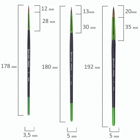 Кисти BRAUBERG PREMIUM, набор 10 шт. (круглые пони - 5 шт., синтетика - 3 шт., плоские щетина - 2 шт.), блистер, 201023 - Кисти для рисования