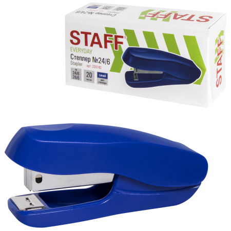 Степлер №24/6, 26/6 STAFF "EVERYDAY", до 20 листов, синий, 228740 - Степлеры настольные