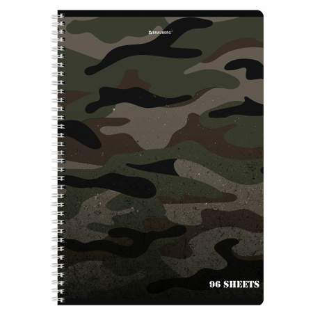 Тетрадь А4, 96 л., BRAUBERG, гребень, клетка, обложка картон, "Military", 404057 - Тетради формата А4