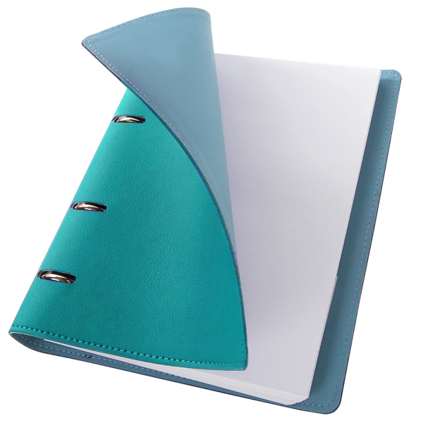 Тетрадь на кольцах БОЛЬШАЯ А4 (240х310 мм), 120 листов, под кожу, клетка, BRAUBERG "Joy", бирюзовый/серо-голубой, 404507 - Тетради на кольцах и сменные блоки к ним