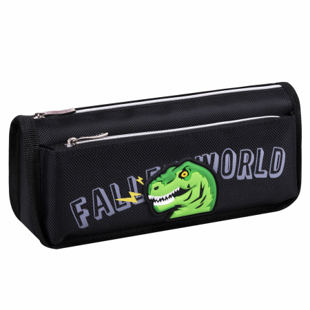 Пенал мягкий ЮНЛАНДИЯ, 2 отделения, полиэстер, "Dino doom", черный, 21х9х6 см, 271574 - Пеналы мягкие
