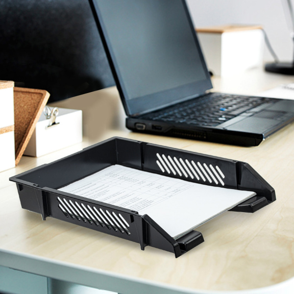 Лоток горизонтальный для бумаг BRAUBERG "Office-Expert", А4 (343х262х58 мм), сетчатый черный, 238015 - Лотки горизонтальные (поддоны)