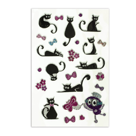 Наклейки зефирные "Кошки", многоразовые, с блестками, 10х15 см, ЮНЛАНДИЯ, 661825 - Наклейки