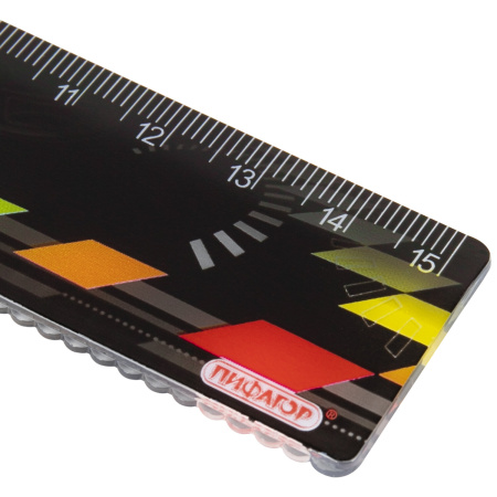 Линейка пластиковая 15 см, ПИФАГОР "Авто", цветная печать, с волнистым краем, европодвес, 210634 - Линейки