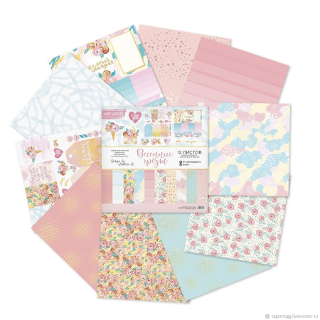 Набор бумаги для скрапбукинга "Весенние грёзы", 12 листов, размер 30,5*30,5 см, плотность 180 г/м - Наборы бумаги