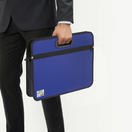 Сумка пластиковая BRAUBERG, А4+, 390х315х70 мм, на молнии, внешний карман, фактура бисер, синяя, 225167 - Папки-сумки с ручками