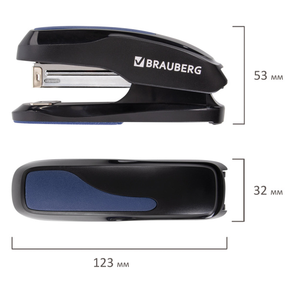 Степлер №24/6, 26/6 BRAUBERG "Extra", до 30 листов, черно-синий, 229084 - Степлеры настольные