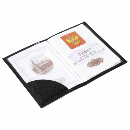 Обложка для паспорта натуральная кожа флоттер, "PASSPORT", кожаный уголок, черная, BRAUBERG, 238192 - Обложки для паспорта