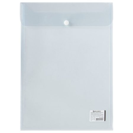 Папка-конверт с кнопкой BRAUBERG, вертикальная, А4, до 100 листов, прозрачная, 0,15 мм, 224978 - Папки-конверты с кнопкой