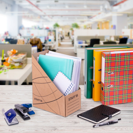 Лоток вертикальный для бумаг (250х320 мм), увеличенная ширина 150 мм, до 1400 листов, микрогофрокартон, STAFF, БУРЫЙ, 126515 - Накопители документов