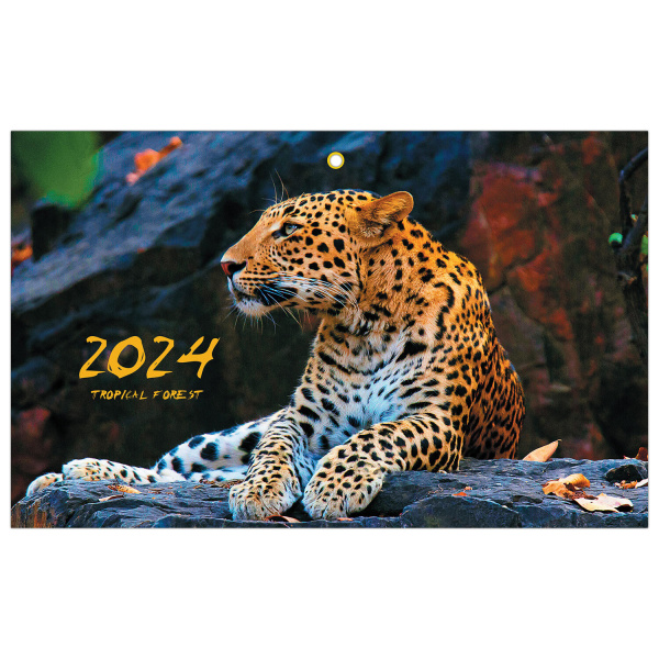 Календарь квартальный на 2024 г., 3 блока, 3 гребня, с бегунком, мелованная бумага, EXTRA, BRAUBERG, "Леопард", 115304 - Календари настенные