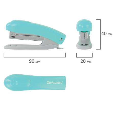 Степлер №10 BRAUBERG "Original", до 12 листов, с антистеплером, бирюзовый, 227765 - Степлеры настольные