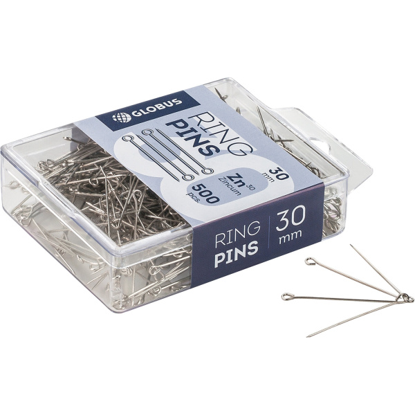 Булавки универсальные 30 мм, 500 шт., упаковка с европодвесом, GLOBUS, Б30-500 - Булавки