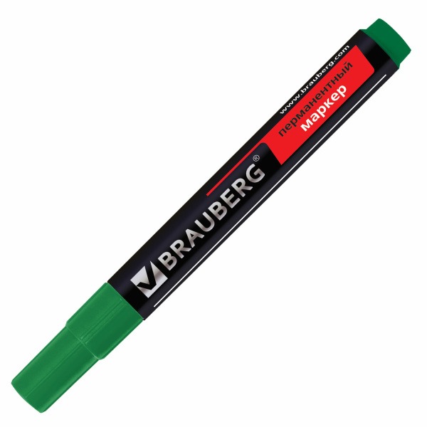 Маркер перманентный BRAUBERG "Contract", ЗЕЛЕНЫЙ, круглый наконечник, 3 мм, 150468 - Маркеры перманентные