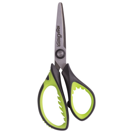 Ножницы ЮНЛАНДИЯ "BASIC", 140 мм, ребристые резиновые вставки, черно-салатовые, европодвес, 236990 - Ножницы детские