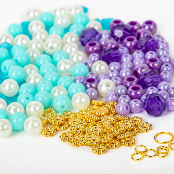 Набор BEADS SET для творчества, рукоделия, и создания украшений РУСАЛКИ, 170 бусин, 6 металлических шармов, резинка, BRAUBERG KIDS, 664700 - Наборы для изготовления бижутерии