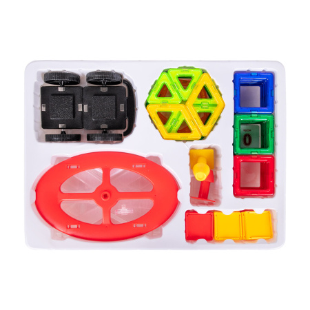 Магнитный конструктор MEGA MAGNETIC BLOCKS-79, с колесной базой и каруселью, BRAUBERG KIDS, 663848 - Магнитный конструктор