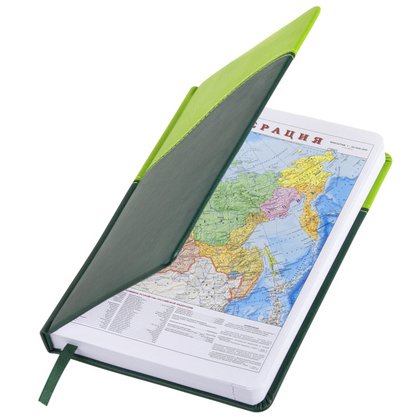 Ежедневник недатированный А5 138х213 мм BRAUBERG "Bond" под кожу, 160 л., зеленый/салатовый, 126219 - Ежедневники с покрытием "под кожу и ткань"