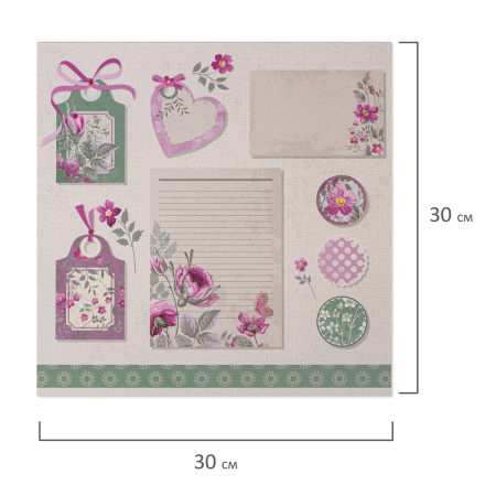 Бумага для скрапбукинга 30х30 см "Шебби-шик", двусторонняя, 12 листов, 12 дизайнов, 180 г/м2, ОСТРОВ СОКРОВИЩ, 662764 - Наборы бумаги