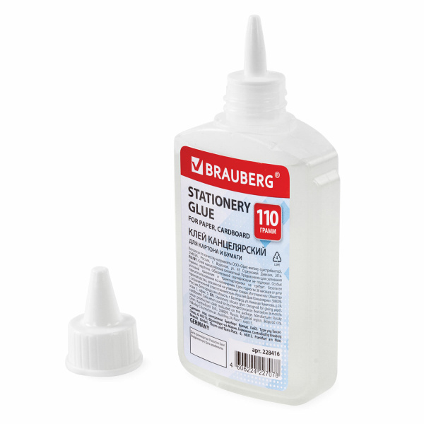 Клей канцелярский силикатный BRAUBERG "Standard" (для бумаги, картона) 110 г, 228416 - Клей канцелярский