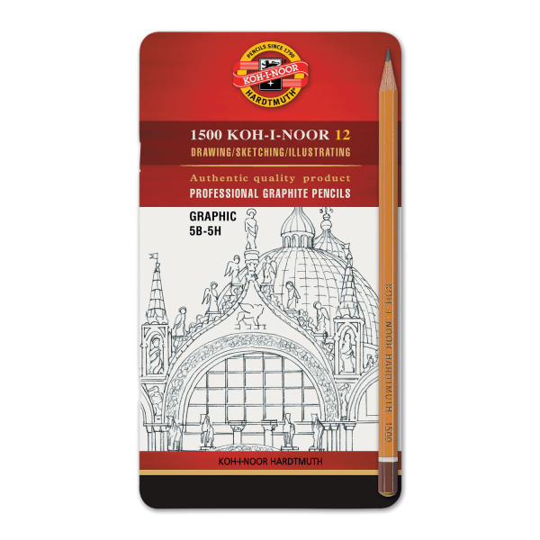 Карандаши чернографитные KOH-I-NOOR, НАБОР 12 шт.,"Graphic", 5В-5H, без резинки, 1502012009PL - Карандаши чернографитные