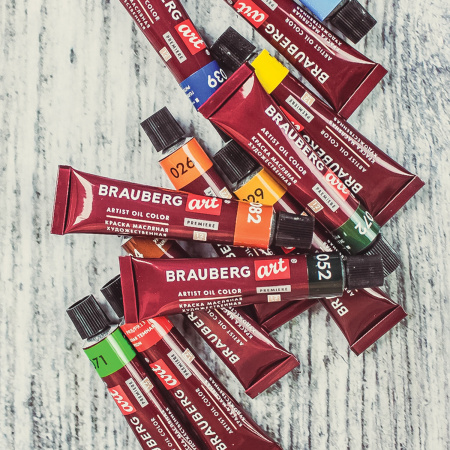 Краски масляные художественные BRAUBERG ART PREMIERE, 12 цв. по 12 мл, в тубах, 191455 - Масляные краски художественные в наборах