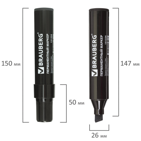 Маркер перманентный BRAUBERG "JUMBO", ЧЕРНЫЙ, ШИРОКАЯ ЛИНИЯ ПИСЬМА, скошенный наконечник, 3-10 мм, 151224 - Маркеры перманентные