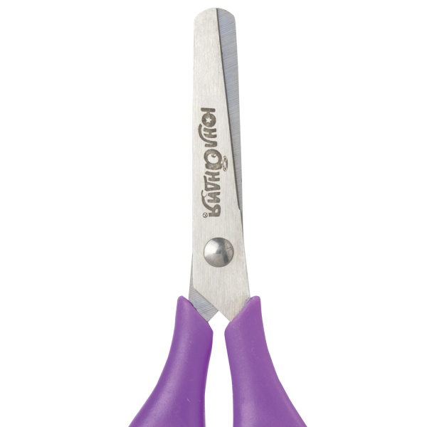 Ножницы ЮНЛАНДИЯ "ВОЗДУШНЫЙ ЗМЕЙ", 125 мм, для правши, резиновые вставки, фиолетово-желтые, европодвес, 236856 - Ножницы детские