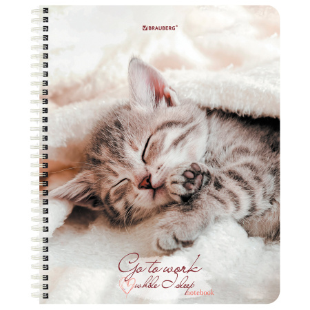 Тетрадь А5, 96 л., BRAUBERG, гребень, клетка, обложка картон, "Котики" (микс в спайке), 404425 - Тетради более 60 листов