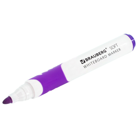 Маркер стираемый для белой доски ФИОЛЕТОВЫЙ, BRAUBERG "SOFT", 5 мм, резиновая вставка, 152109 - Маркеры для досок