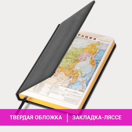 Ежедневник недатированный А5 138х213 мм BRAUBERG "Iguana" под кожу, 160 л., черный, 125089 - Ежедневники с покрытием "под кожу и ткань"