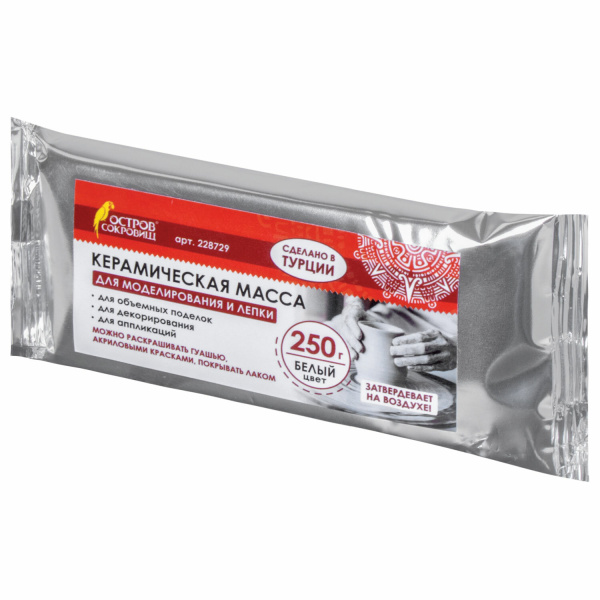 Масса керамическая для лепки ОСТРОВ СОКРОВИЩ, 250 г, белая, 228729 - Пластичная масса для моделирования