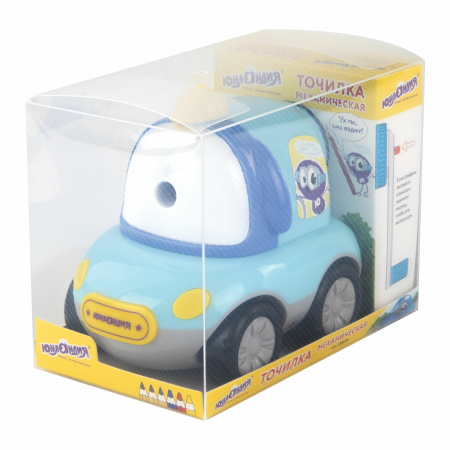 Точилка механическая ЮНЛАНДИЯ "Машина Юнландика", корпус голубой, для чернографитных и цветных карандашей, 228479 - Точилки механические