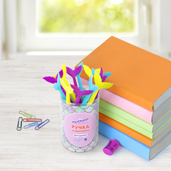 Ручка фигурная шариковая ЮНЛАНДИЯ "Русалка", мягкий силиконовый корпус, ассорти, СИНЯЯ, пишущий узел 0,7 мм, 143777 - Ручки фигурные