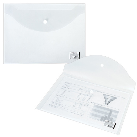 Папка-конверт с кнопкой BRAUBERG, А4, до 100 листов, прозрачная, 0,15 мм, 221638 - Папки-конверты с кнопкой