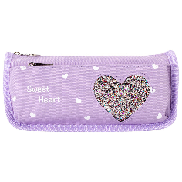 Пенал-косметичка ЮНЛАНДИЯ, 2 отделения, полиэстер, "Heart", фиолетовый, 21х6х9 см, 270259 - Пеналы мягкие