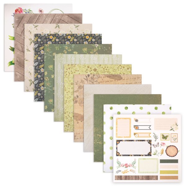 Бумага для скрапбукинга 30х30 см "Рустик", двусторонняя, 12 листов, 12 дизайнов, 180 г/м2, ОСТРОВ СОКРОВИЩ, 662770 - Наборы бумаги