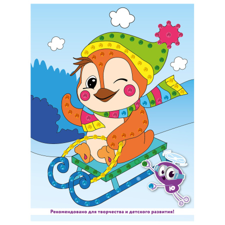 Набор для творчества "Аппликация из страз самоклеящаяся", "На санках", 20х15 см, ЮНЛАНДИЯ, 662378 - Создание аппликаций