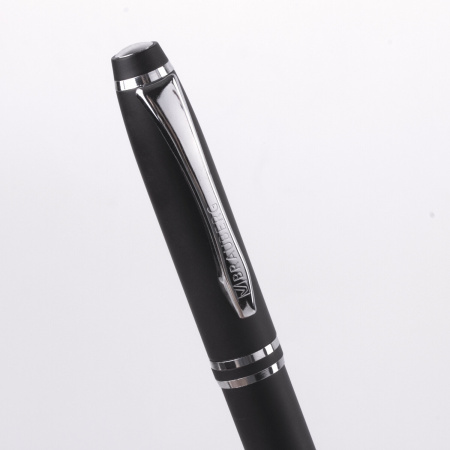 Набор ручек подарочных BRAUBERG Duetto, СИНИЕ, 2 шт: шариковая, перьевая, черный с хромированными деталями, 143478 - Ручки бизнес-класса