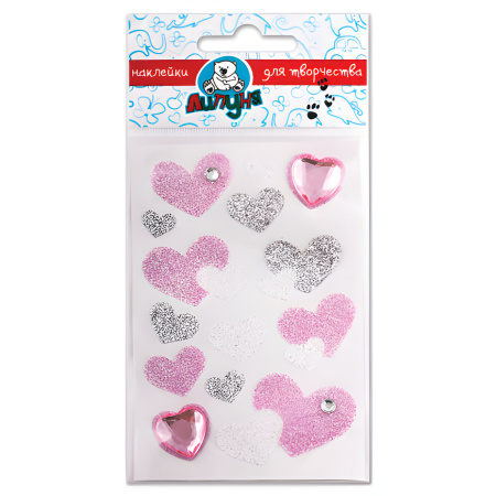 Наклейки ЛИПУНЯ "Блестящие сердечки", с европодвесом, JGS004