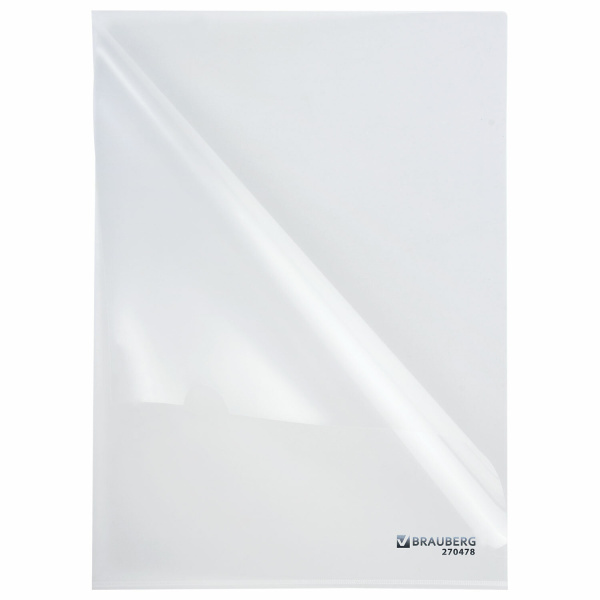 Папка-уголок плотная BRAUBERG SUPER, 0,18 мм, прозрачная, 270478 - Папки-уголки пластиковые