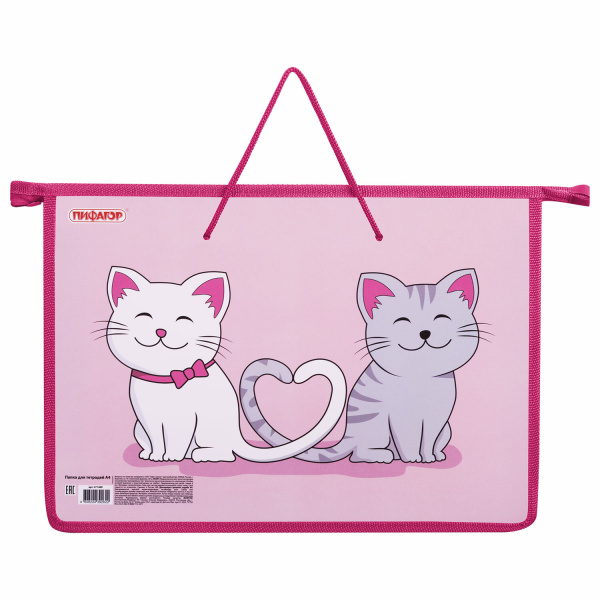 Папка на молнии с ручками ПИФАГОР А4, 1 отделение, пластик, ручки-шнурок, "Best Buds", 271469 - Папки-сумки с ручками