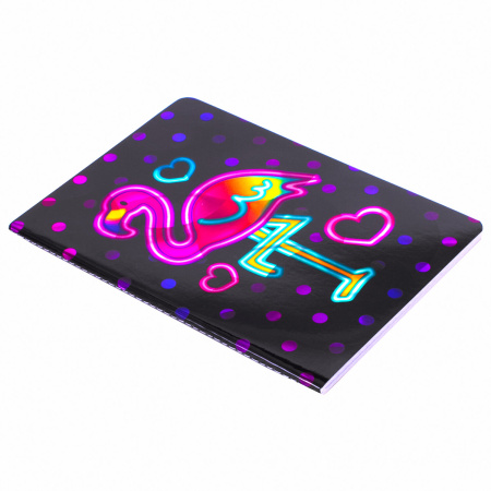 Блокнот МАЛЫЙ ФОРМАТ (103х148 мм) А6, 32 л., сшивка, голограмма, клетка, ЮНЛАНДИЯ, Фламинго, 662701 - Блокноты детские