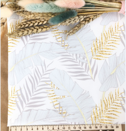 Ткань для рукоделия "Бирюзовые листики" 30*80 см. 100% хлопок, плотность 140 г/м2